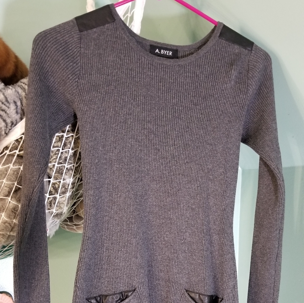 Dark Gray Sweater Dress with Front Pockets